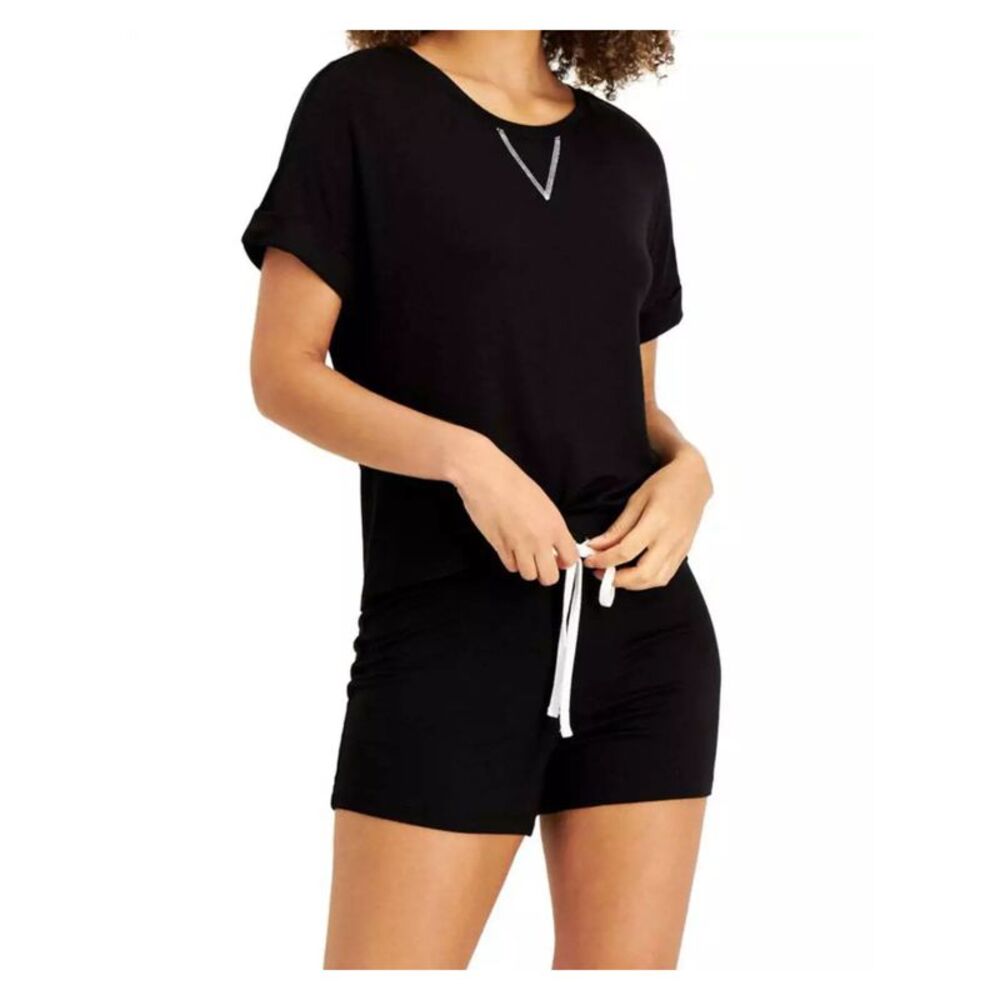 NWT ALFANI INTIMATES Intimates Black Cuffed Short Sleeves Sleep Pajama Top S